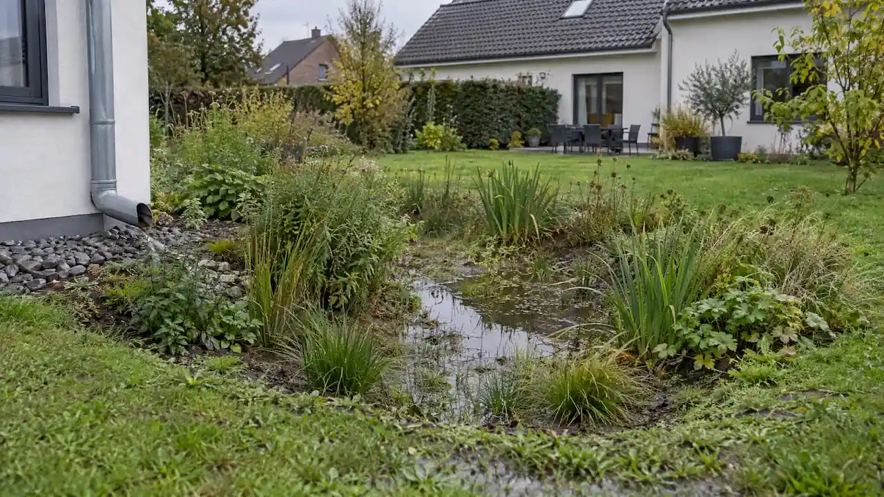 Jardin de pluie captant les eaux de pluie