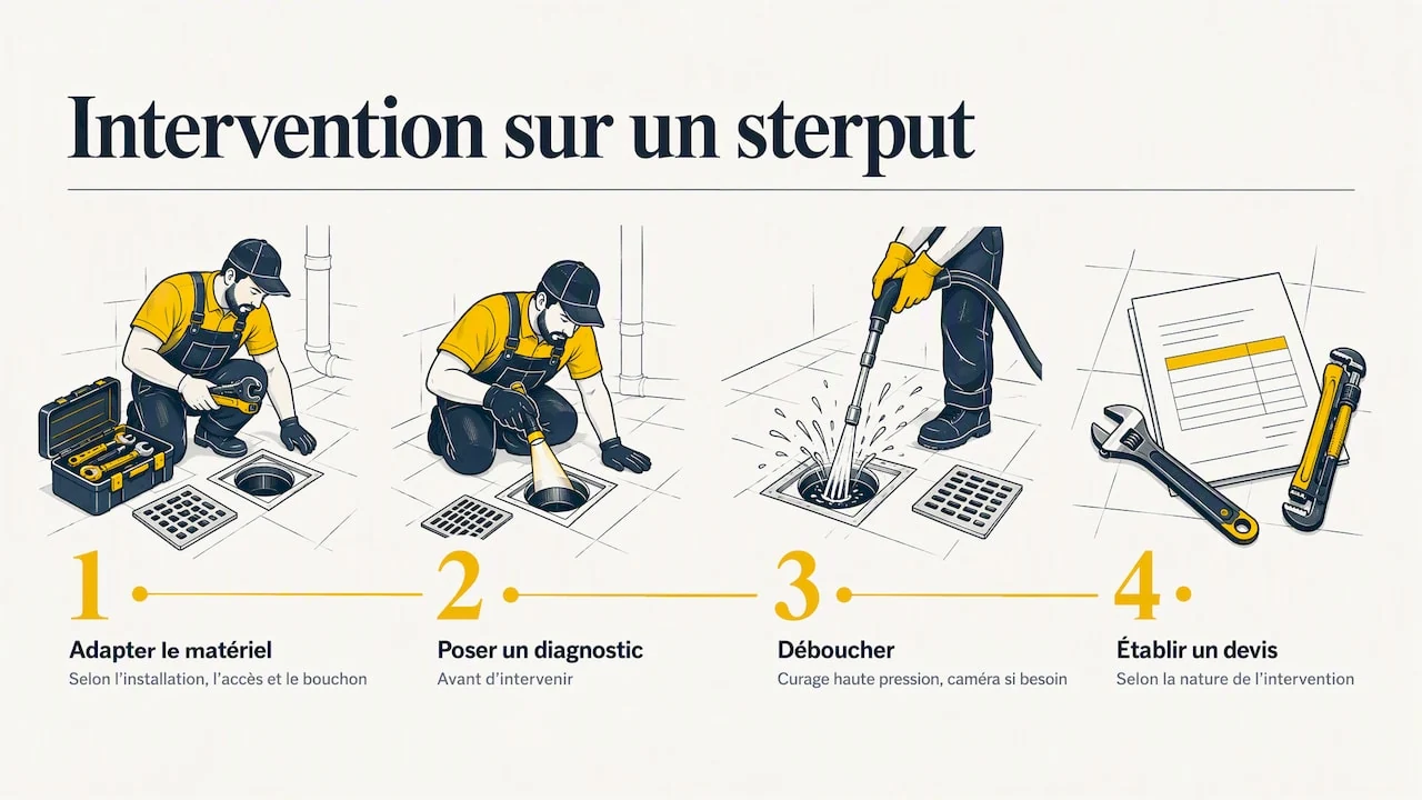Notre intervention sur un sterput bouché — overview diagram